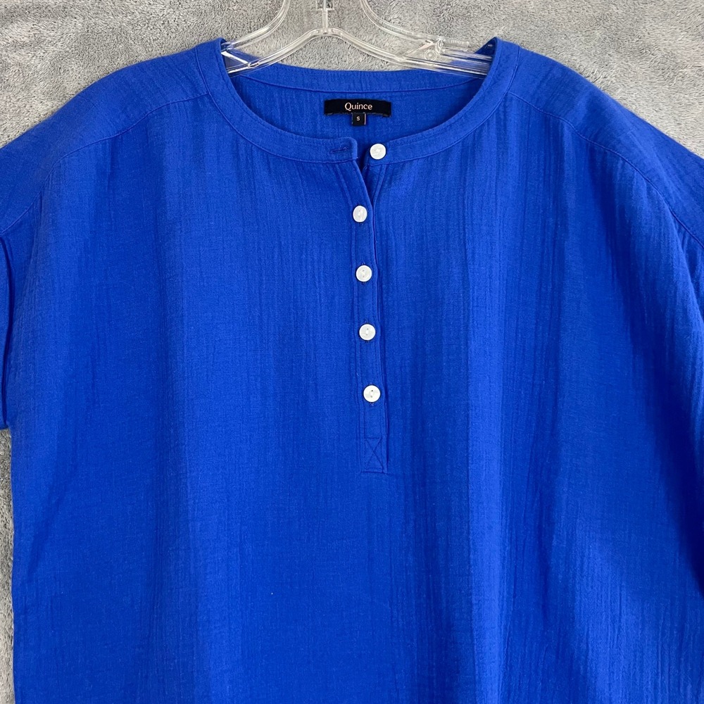 Quince 100% Organic Cotton Gauze Roll Sleeve Shirt Womens S Minimalist - Picture 2 of 9